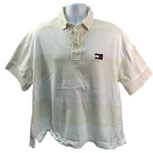 Tommy Hilfiger White and beige Short Sleeve Polo Shirt Size Large